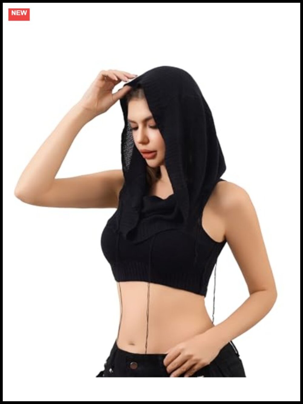 Sleeveless Knitted Hoodie Crop Vest Rave Festival Clubwear Top